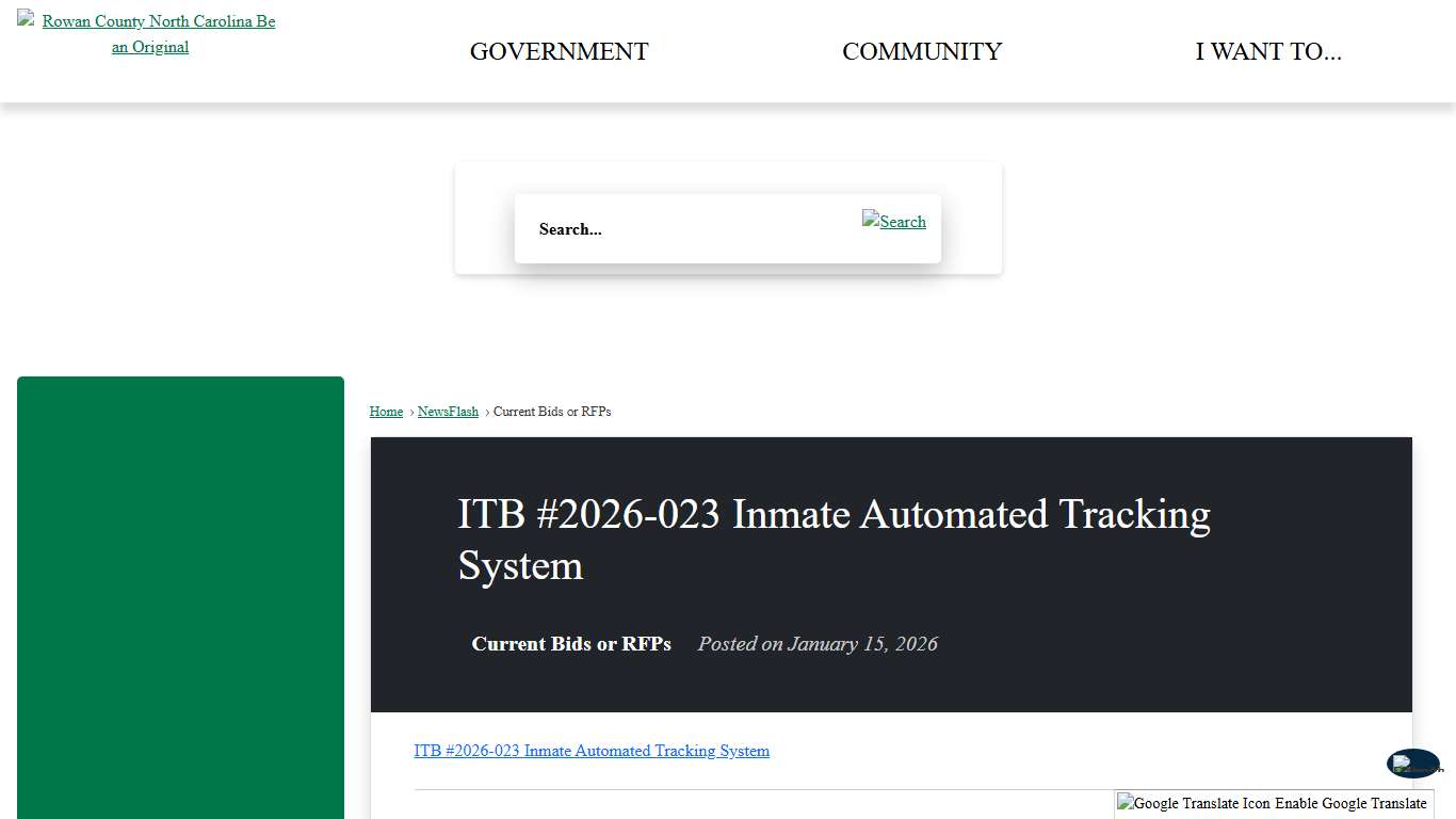 ITB #2026-023 Inmate Automated Tracking System • Rowan County